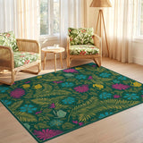 ODIKA Washable Tropical Jungle Fern and Frog Print Low Pile Area Rug