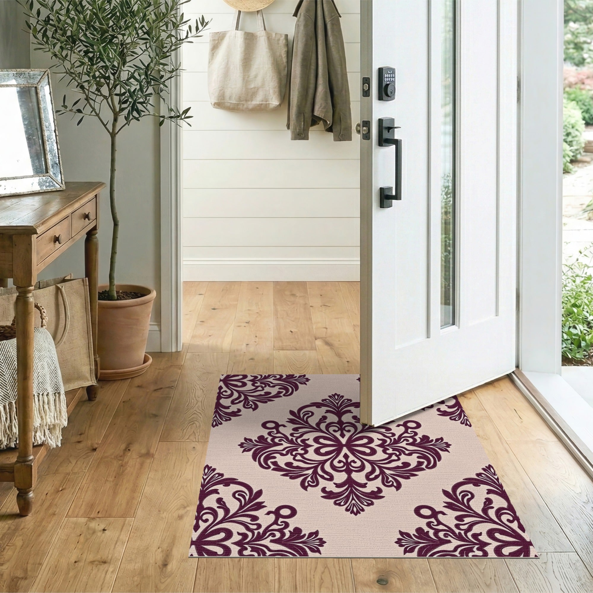 Floral Vintage Purple Elegant Purple Damask Floral Area Rug