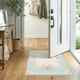 Blue and Teal Pink Rose Floral Vintage Area Rug