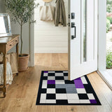 Purple Accent Checkered Geometric Area Rug
