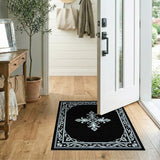 Floral Vintage Ornate Fleur-de-Lis Black White Area Rug
