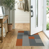 Bold Geometric Grey Orange Block Area Rug