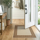 Greek Key Tan Border Beige Area Rug