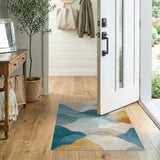 Abstract Teal Wave Rug with Gold Accents