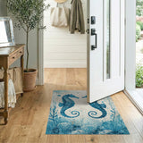 Embracing Seahorses Blue Teal Coastal Rug