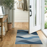 Blue and Teal Abstract Blue Wave Geometric Area Rug