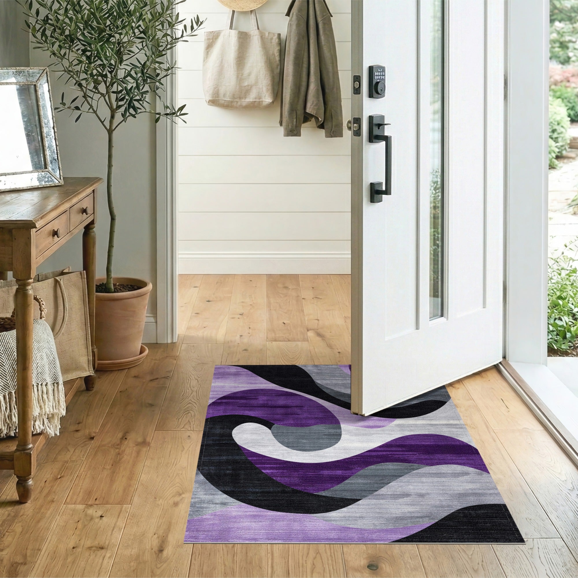 Purple Wave Abstract Abstract Area Area Rug