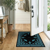 Teal Floral Beetle Border Area Rug