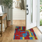 Bold Geometric Abstract Area Rug in Red Blue Yellow