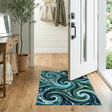 Swirling Teal Waves Abstract Abstract Area Area Rug