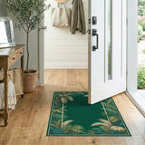 Emerald Palm Frond Border Area Rug