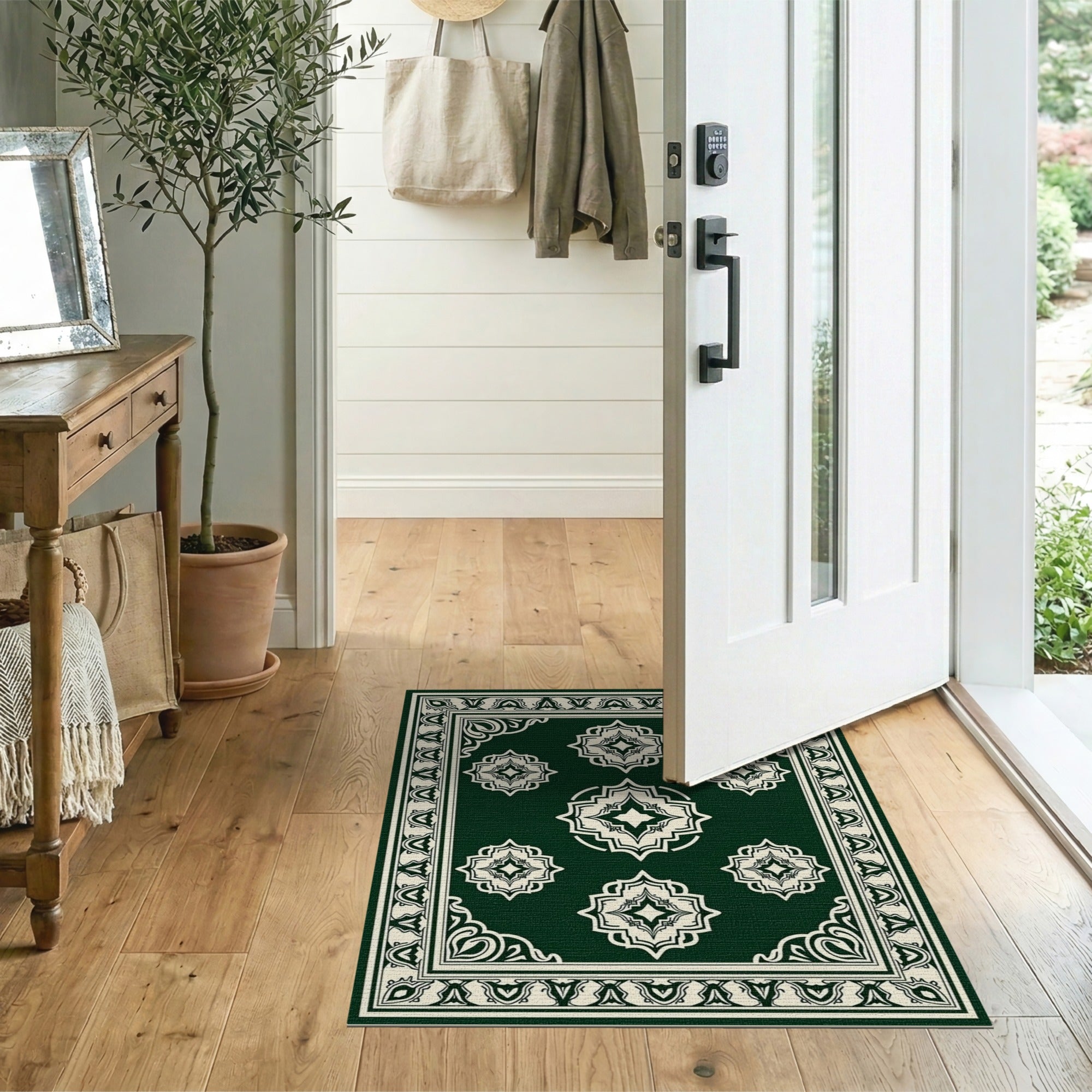 Green Dark Green Traditional Persian Area Rug