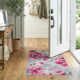 Pink Poppy Floral Area Rug on Grey