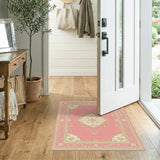 Pink Floral Medallion Vintage Pink Area Rug