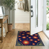 Radiant Starburst Area Rug in Navy Red Gold