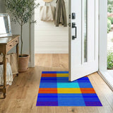 Vibrant Blue Orange Plaid Geometric Area Rug