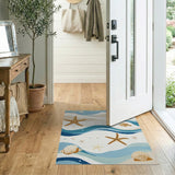 Coastal Waves Tufted Area Rug with Starfish Shells Fish
