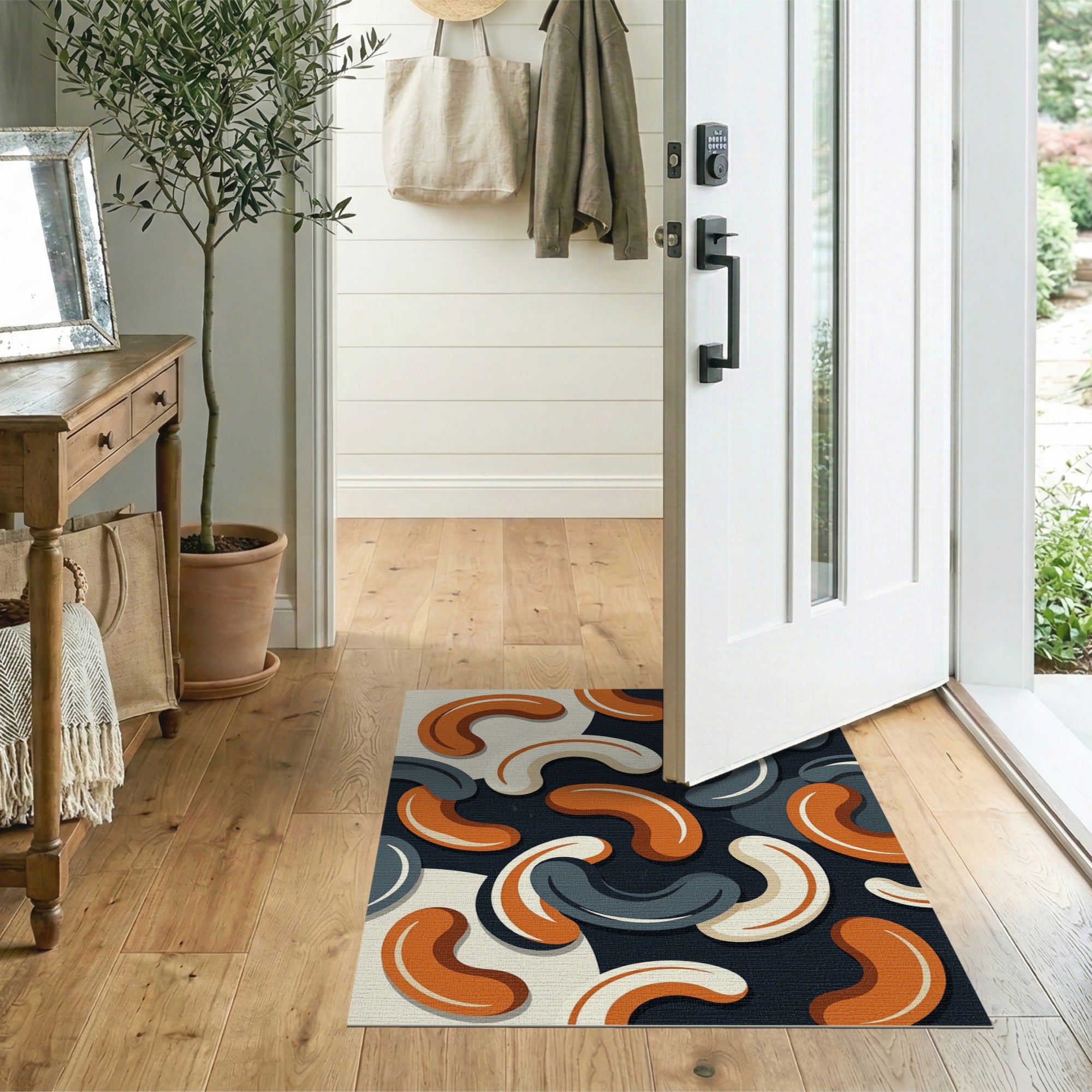 Abstract Curved Multi-Color Area Rug