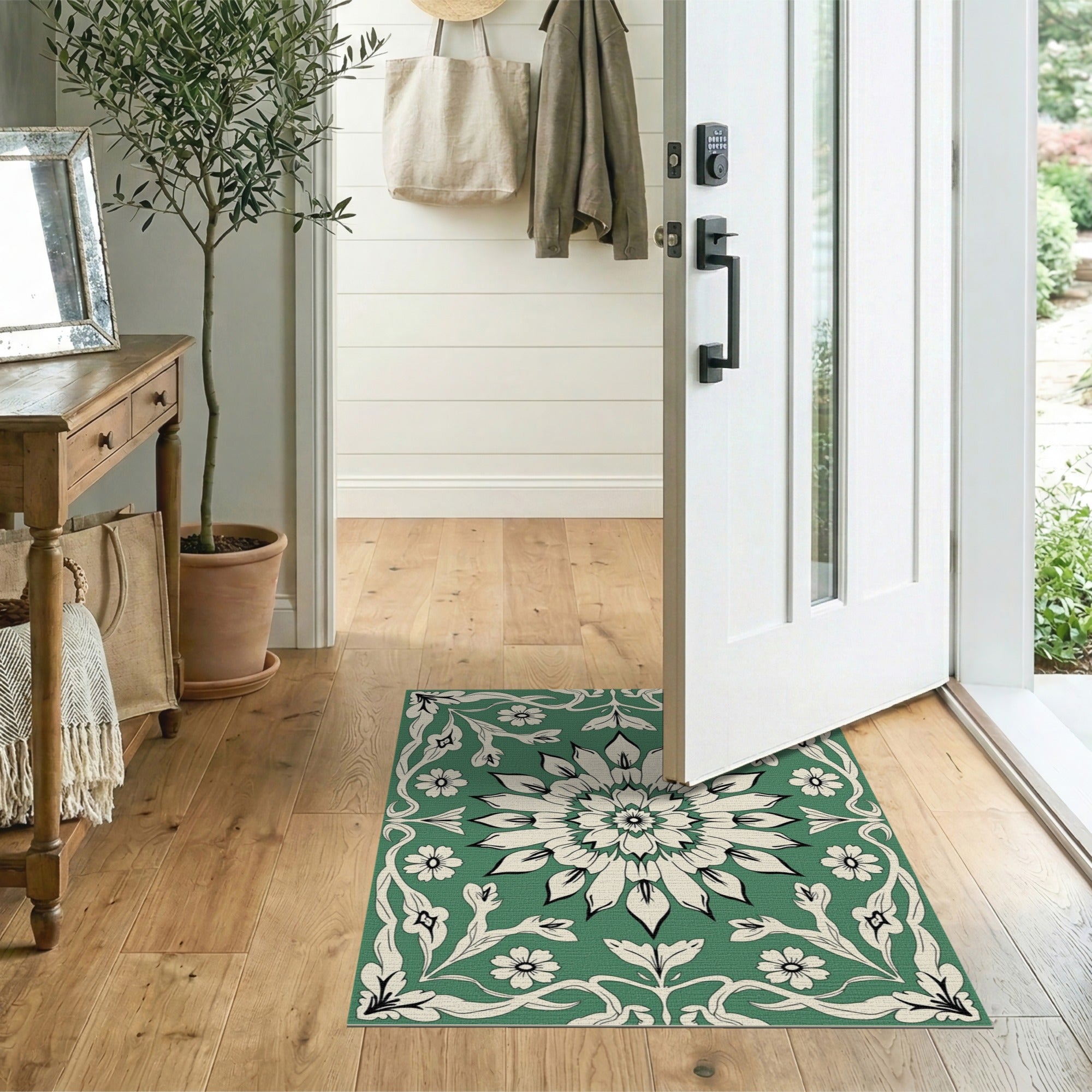 Floral Vintage Ornate Green Floral Medallion Area Rug