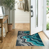 Blue and Teal Teal Grey Abstract Wave Area Rug