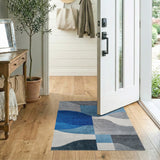 Abstract Blue Grey Wave Geometric Area Rug