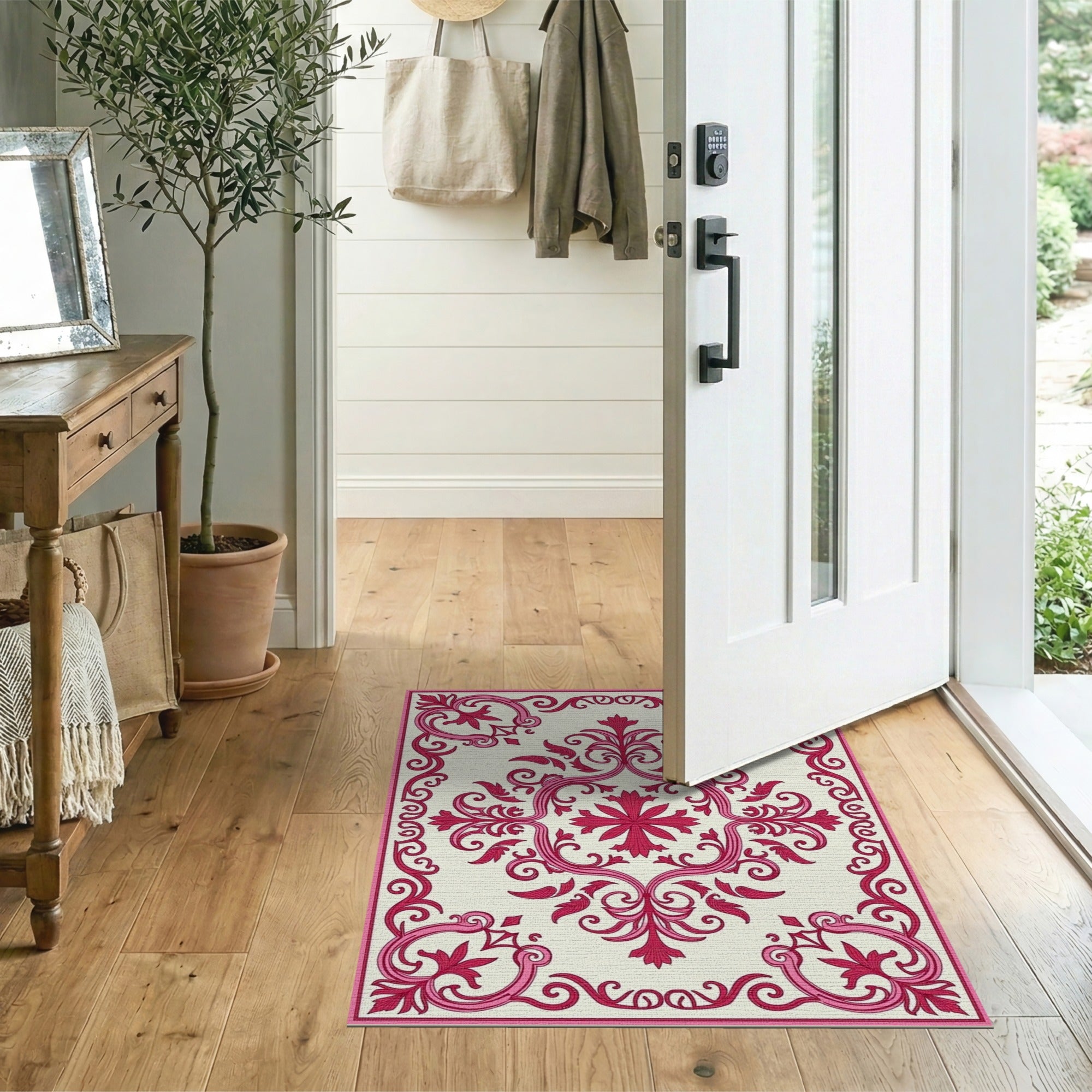 Pink Ornate Pink Traditional Persian Area Rug
