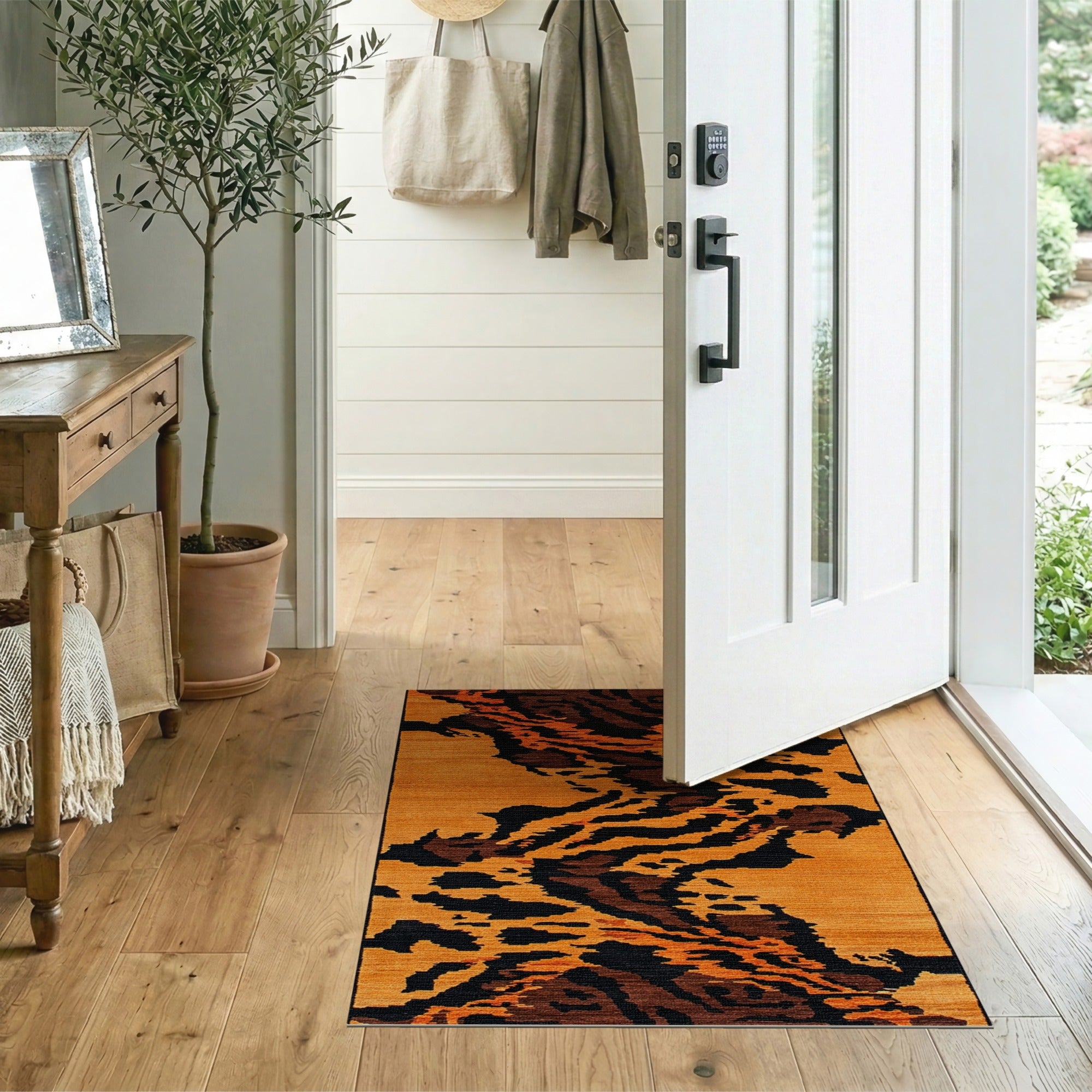 Burnt Orange Black Abstract Animal Area Rug
