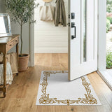 Gold and Silver Ornate Gold Floral Border Area Rug