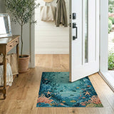 Teal Underwater Coral Reef Sea Life Rug