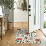 Whimsical Red Poppy Dragonfly Moon Rug