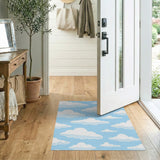 Blue and Teal Whimsical Cartoon Clouds Blue Sky Area Rug