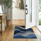 Blue Layered Waves Abstract Area Rug