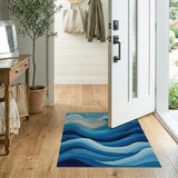 Blue and Teal Crashing Ocean Waves Blue Teal Area Rug