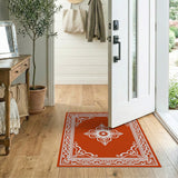 Red Floral Mandala Area Rug with Ornate White Borders