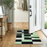 Modern Geometric Black Mint Green Block Area Rug