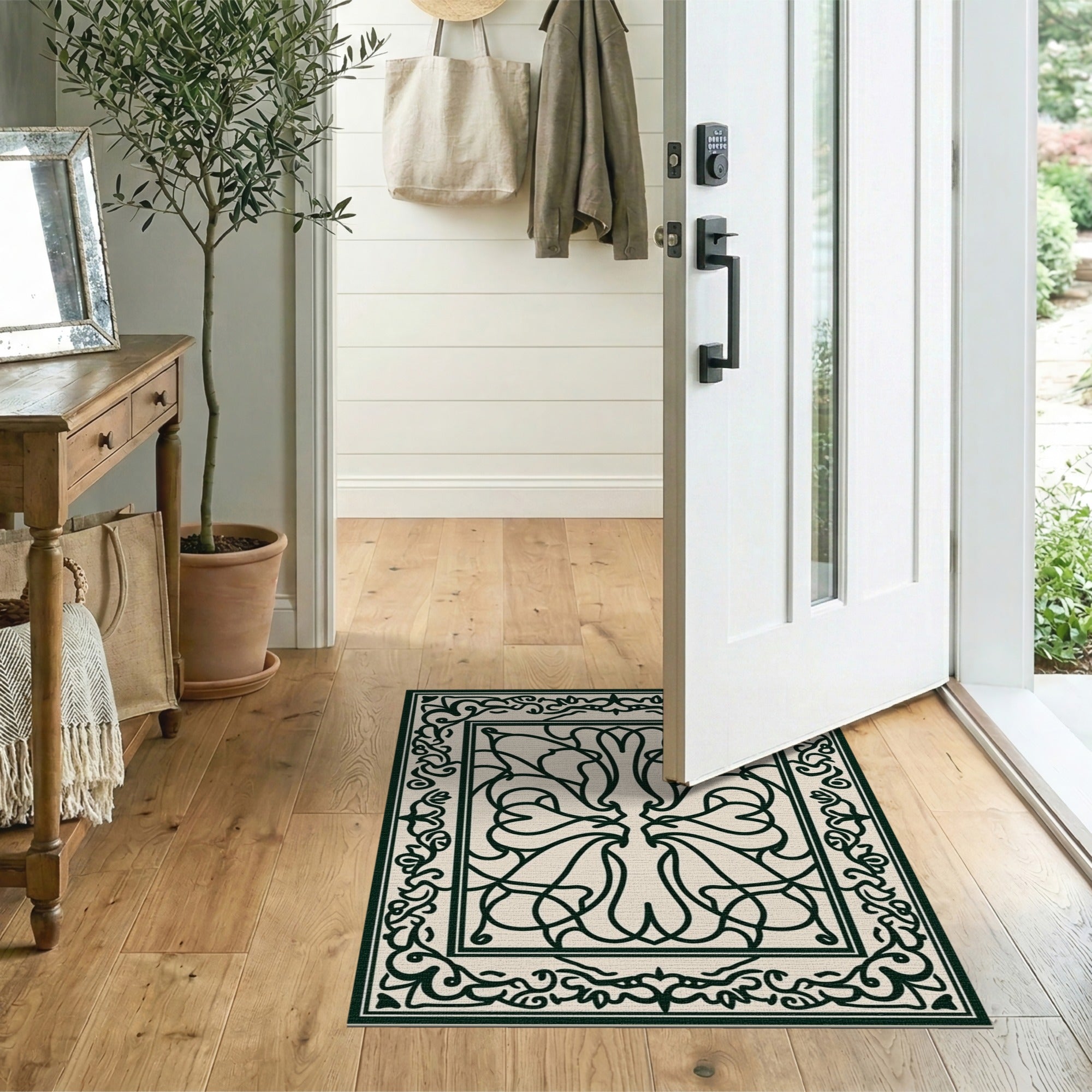Black and White Traditional Persian Ornate Black Floral Persian Area Rug