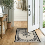 Ornate Persian Mandala Area Rug Black on Beige