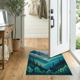 Teal Mountain Valley Landscape Area Rug