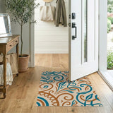 Teal Swirl Floral Area Rug with Terracotta Accents