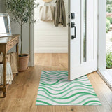 Green Wavy Lines Geometric Area Rug