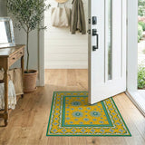 Yellow Daisy Floral Area Rug with Green Border