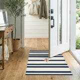 Navy Striped Compass Area Rug