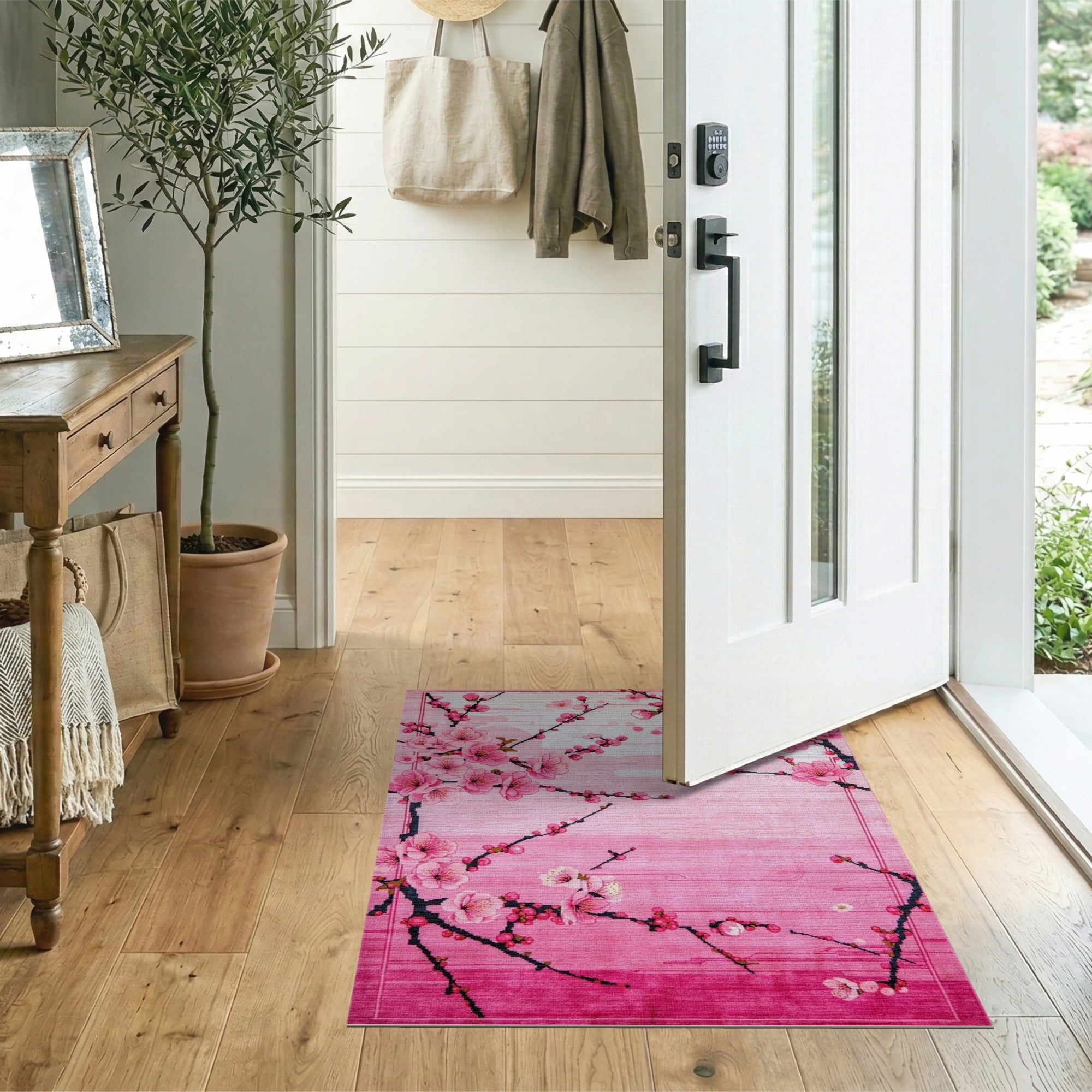 Pink Cherry Blossom Floral Floral Vintage Area Rug