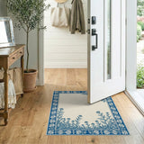 Blue Floral Engraved Border Area Rug