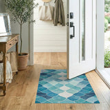 Teal Blue Geometric Diamond Area Rug