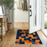 ODIKA Modern Geometric Washable Rug - Blue & Orange Abstract Non-Slip Low Pile Area Rug