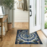 Ornate Blue Cornflower Rose Medallion Rug