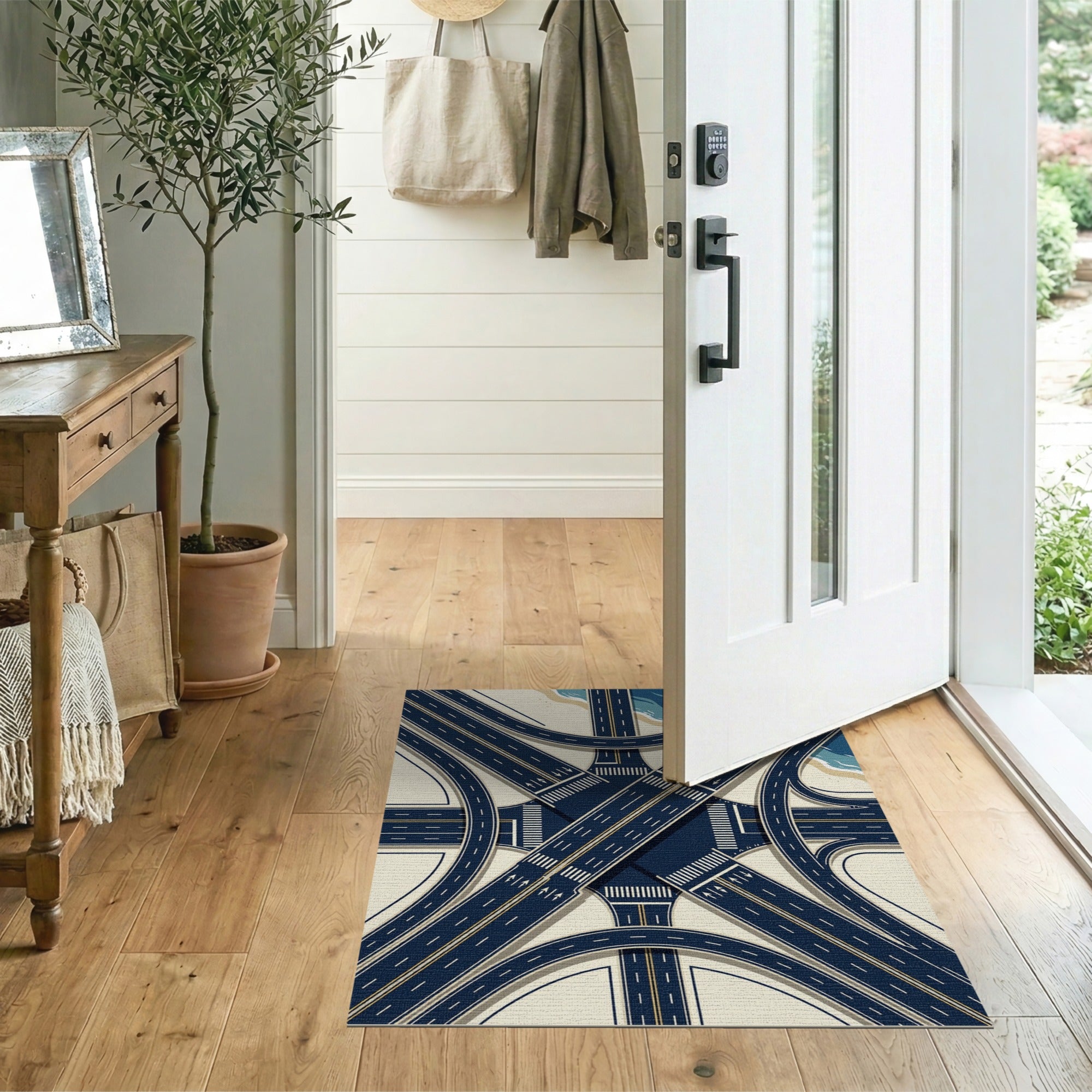 Navy Blue Coastal Highway Interchange Rug