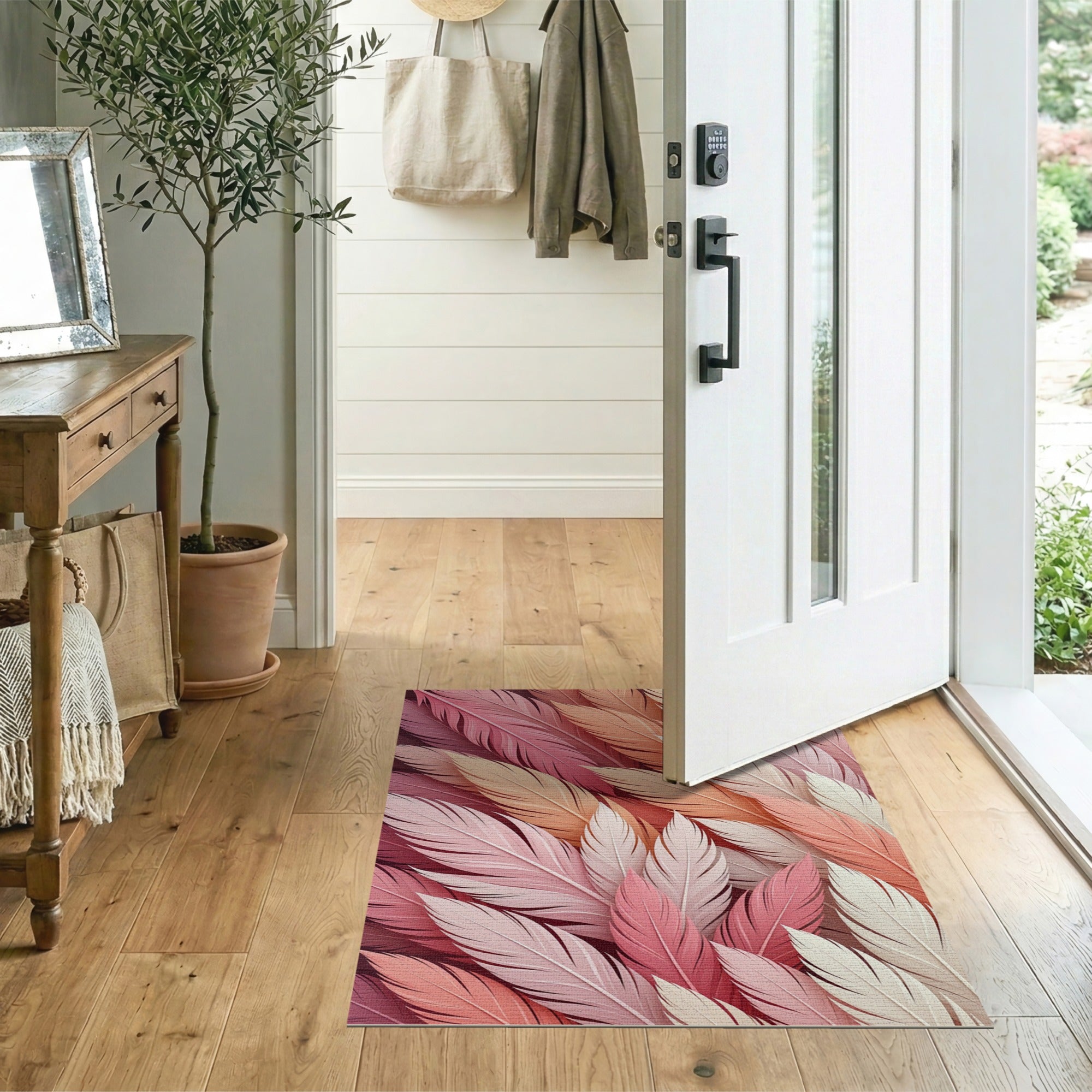 Vibrant Pink Orange Feather Layered Area Rug