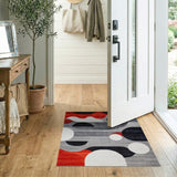 Bold Red Black Abstract Geometric Area Rug